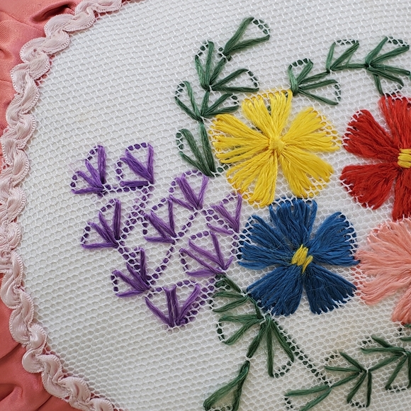 Crewel Needlepoint Embroidered Pillow Faberge Egg Floral 14"x10" Cottagecore - Picture 3 of 5